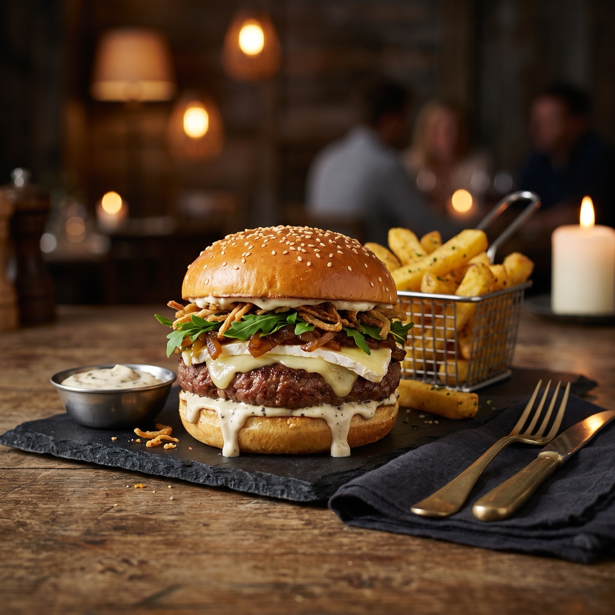 Tartufo Burger mit Briekäse und Trüffelsauce auf Brioche